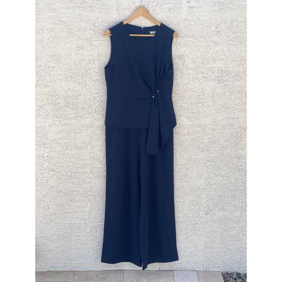 NWT - DKNY Women's Sleeveless Side-Draped Wide-Leg Jumpsuit - Navy - 10 - Picture 5 of 10